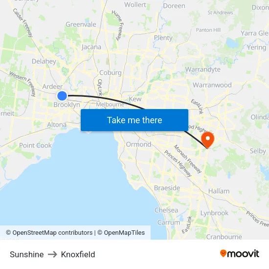 Sunshine to Knoxfield map