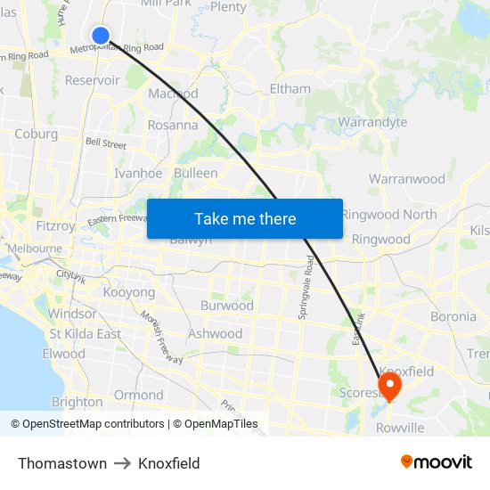 Thomastown to Knoxfield map