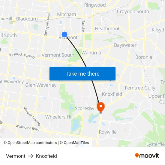 Vermont to Knoxfield map