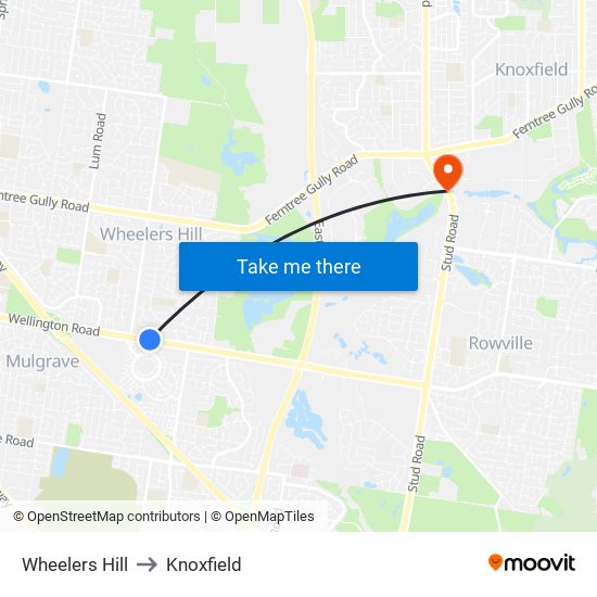 Wheelers Hill to Knoxfield map