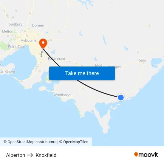 Alberton to Knoxfield map