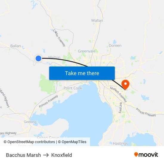Bacchus Marsh to Knoxfield map
