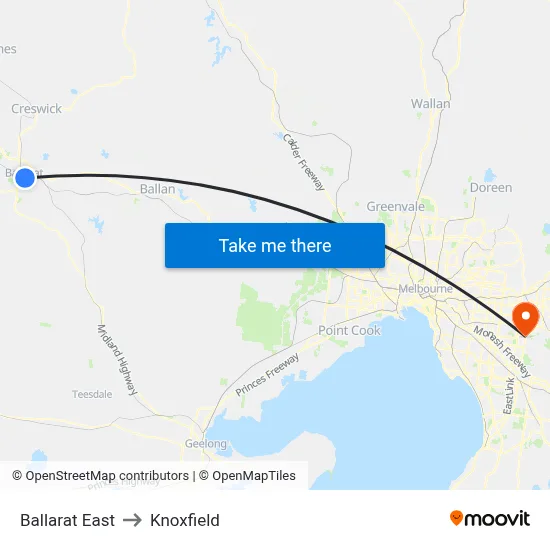 Ballarat East to Knoxfield map