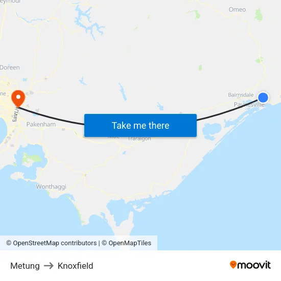 Metung to Knoxfield map