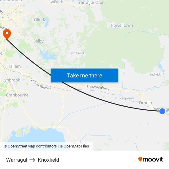 Warragul to Knoxfield map