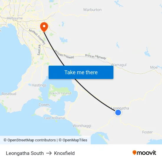 Leongatha South to Knoxfield map