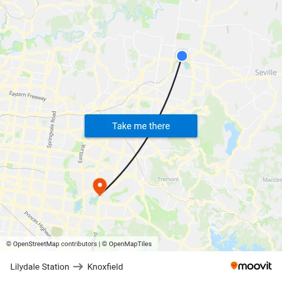 Lilydale Station to Knoxfield map