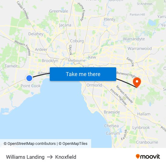 Williams Landing to Knoxfield map