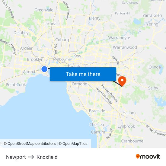 Newport to Knoxfield map