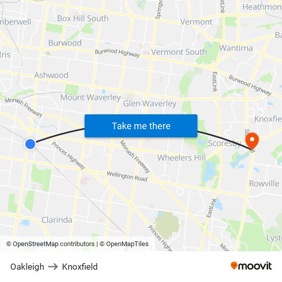 Oakleigh to Knoxfield map