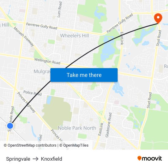 Springvale to Knoxfield map