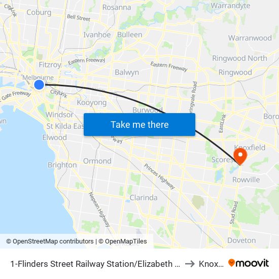 1-Flinders Street Railway Station/Elizabeth St (Melbourne City) to Knoxfield map