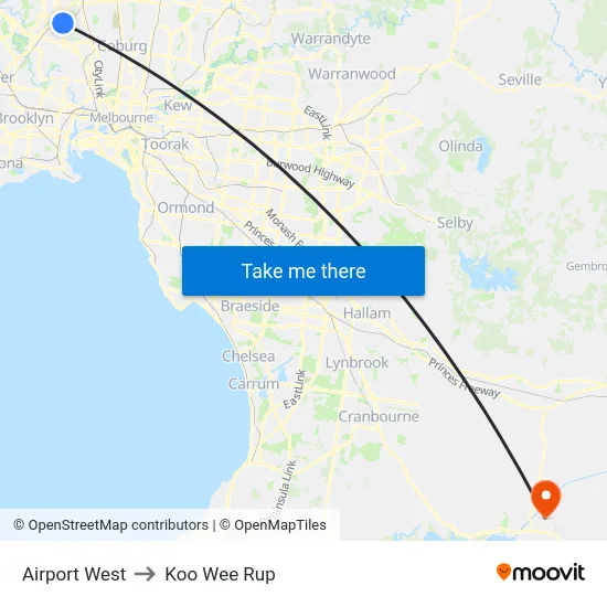 Airport West to Koo Wee Rup map