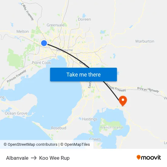 Albanvale to Koo Wee Rup map