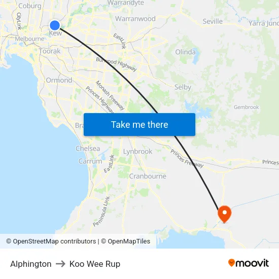 Alphington to Koo Wee Rup map