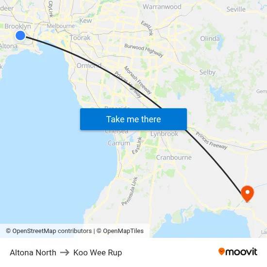 Altona North to Koo Wee Rup map