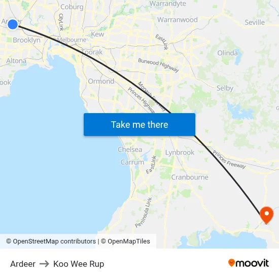 Ardeer to Koo Wee Rup map