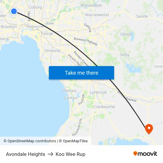 Avondale Heights to Koo Wee Rup map
