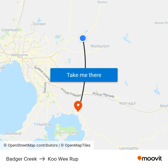 Badger Creek to Koo Wee Rup map