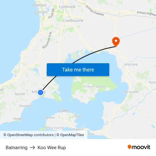 Balnarring to Koo Wee Rup map