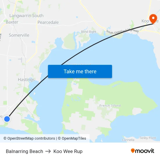 Balnarring Beach to Koo Wee Rup map