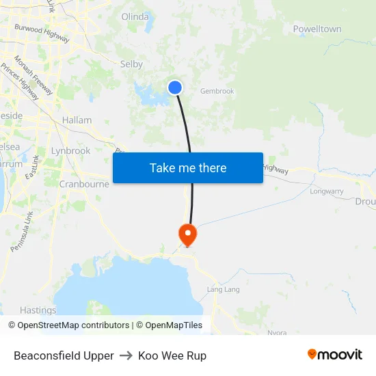 Beaconsfield Upper to Koo Wee Rup map