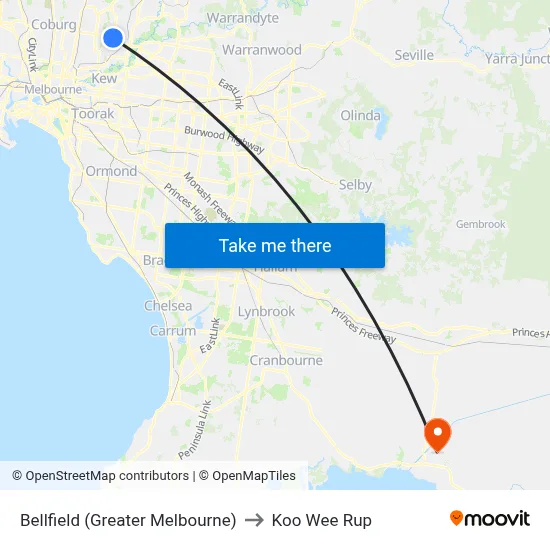 Bellfield (Greater Melbourne) to Koo Wee Rup map