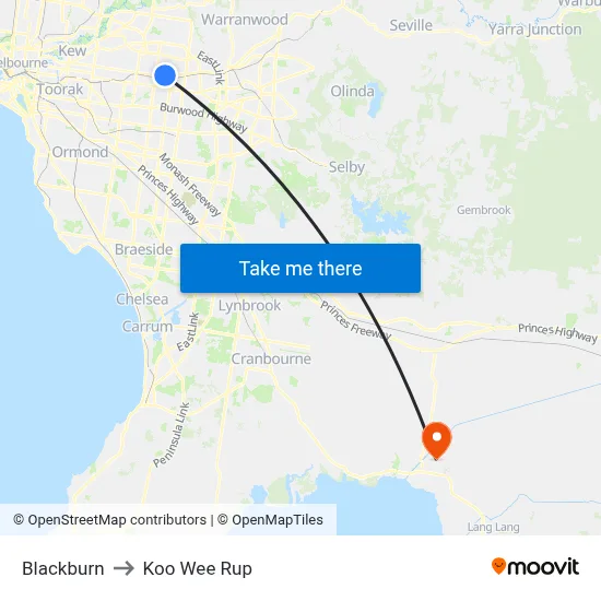 Blackburn to Koo Wee Rup map