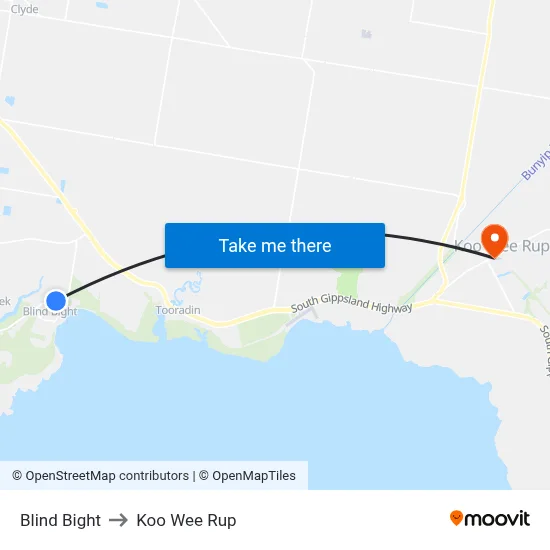 Blind Bight to Koo Wee Rup map