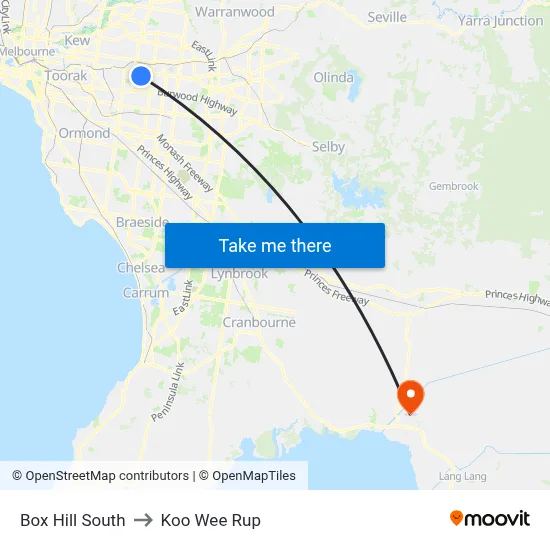 Box Hill South to Koo Wee Rup map