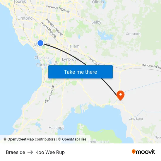 Braeside to Koo Wee Rup map