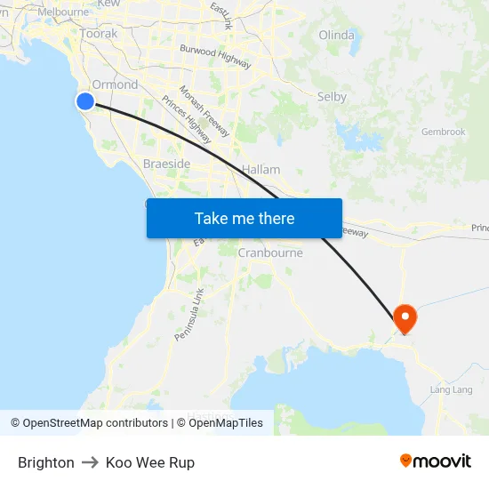 Brighton to Koo Wee Rup map