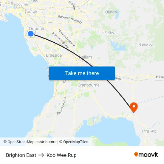 Brighton East to Koo Wee Rup map