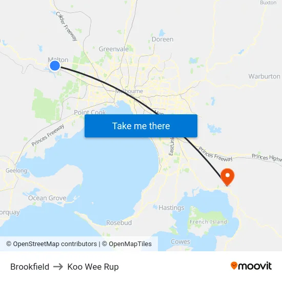 Brookfield to Koo Wee Rup map