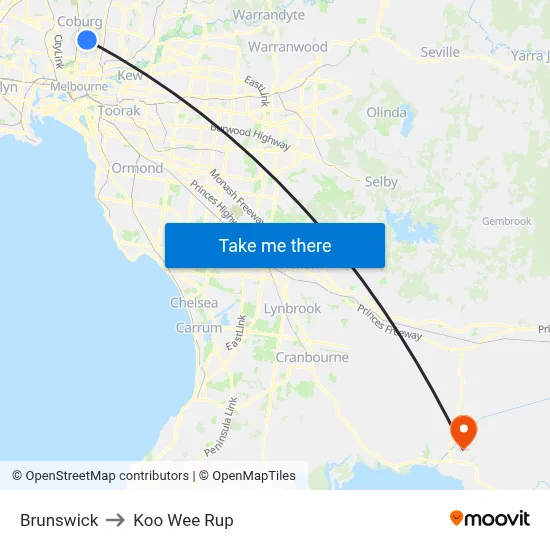 Brunswick to Koo Wee Rup map