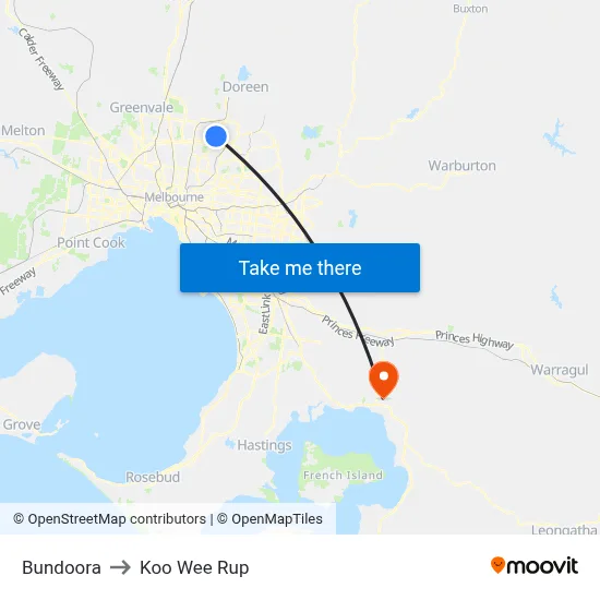 Bundoora to Koo Wee Rup map