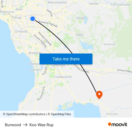 Burwood to Koo Wee Rup map
