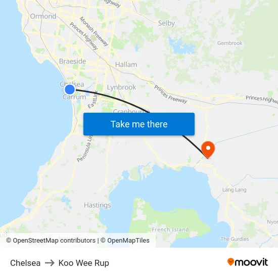 Chelsea to Koo Wee Rup map