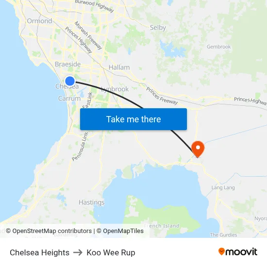 Chelsea Heights to Koo Wee Rup map