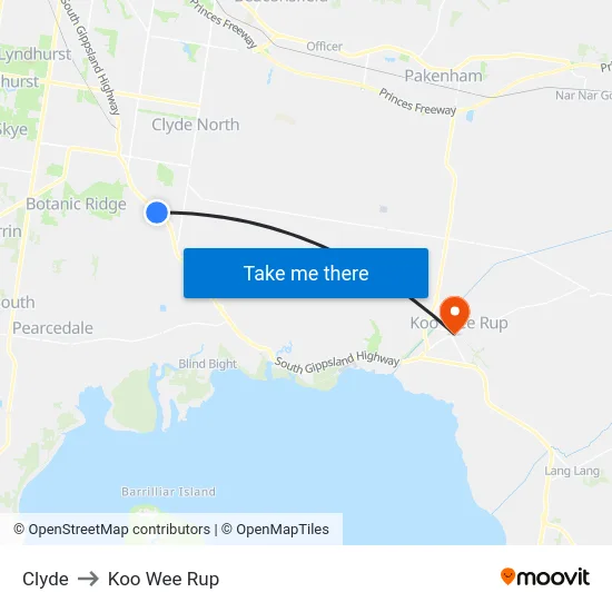 Clyde to Koo Wee Rup map