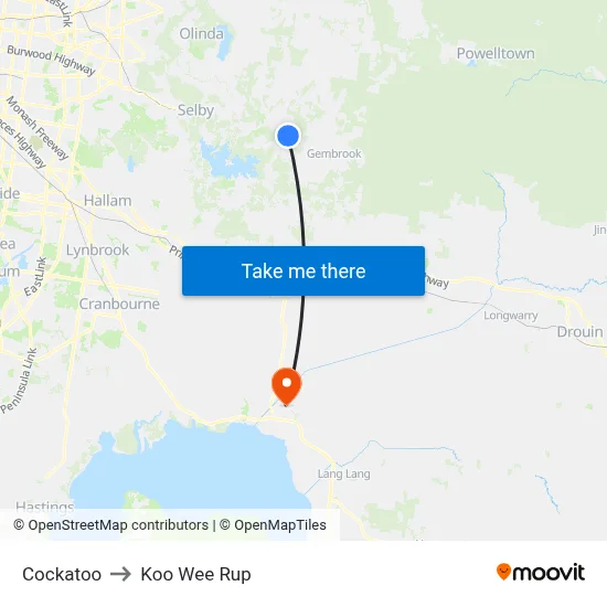 Cockatoo to Koo Wee Rup map