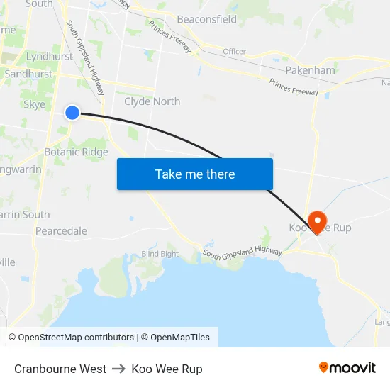 Cranbourne West to Koo Wee Rup map