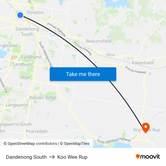 Dandenong South to Koo Wee Rup map
