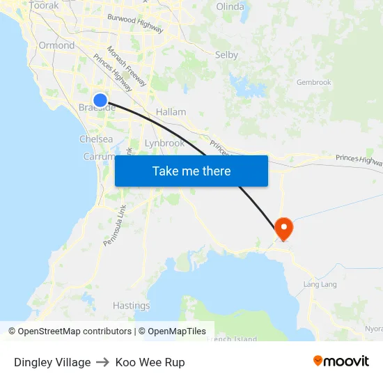 Dingley Village to Koo Wee Rup map