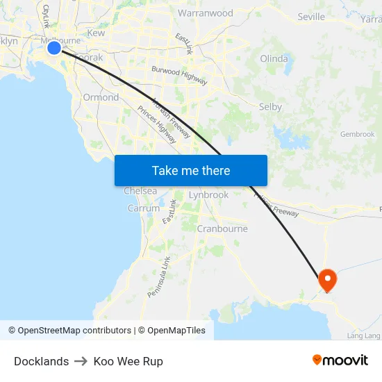 Docklands to Koo Wee Rup map