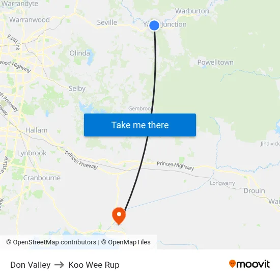 Don Valley to Koo Wee Rup map