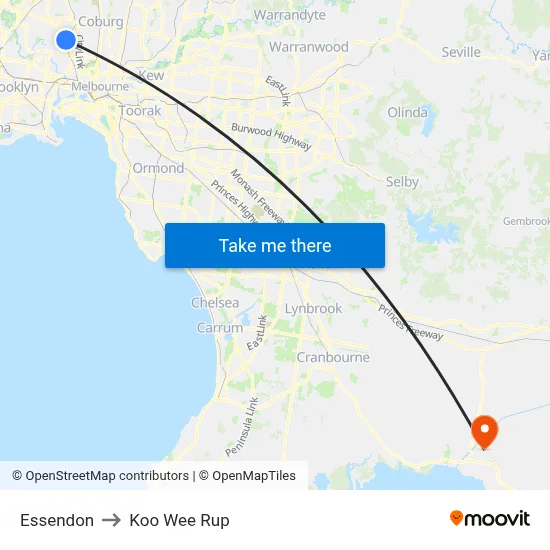 Essendon to Koo Wee Rup map