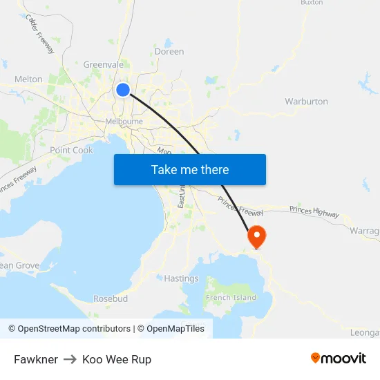 Fawkner to Koo Wee Rup map
