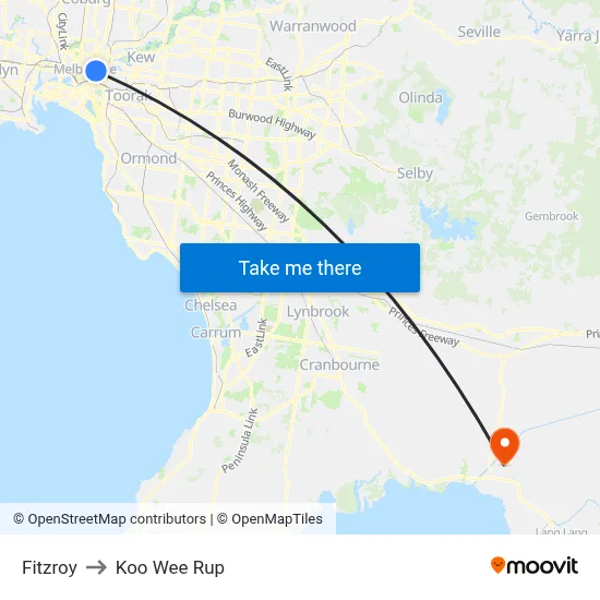 Fitzroy to Koo Wee Rup map
