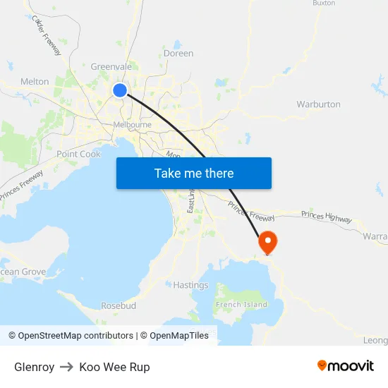 Glenroy to Koo Wee Rup map